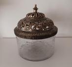 Wolkjes glazen pot met een metalen opengewerkt deksel, Ophalen of Verzenden, Zo goed als nieuw, Glas, Pot, Bus of Blik