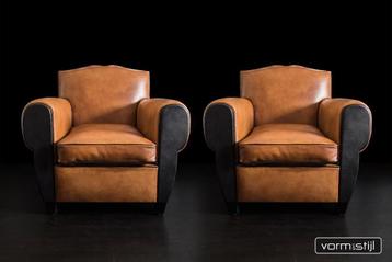 Exclusieve Art Deco fauteuil(s) in dik AA klasse schapenleer beschikbaar voor biedingen
