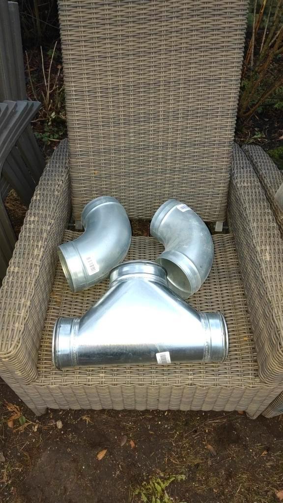 Spiro Bochten 150 en verloop 125x160x125, Doe-het-zelf en Verbouw, Buizen en Afvoer, Gebruikt, Bochten, Zink, Minder dan 2 meter