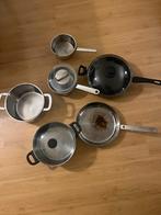 6 Gebruikte Pannen met Deksel, Huis en Inrichting, Keuken | Potten en Pannen, Ophalen, Gebruikt, Inductieplaat, Pannenset