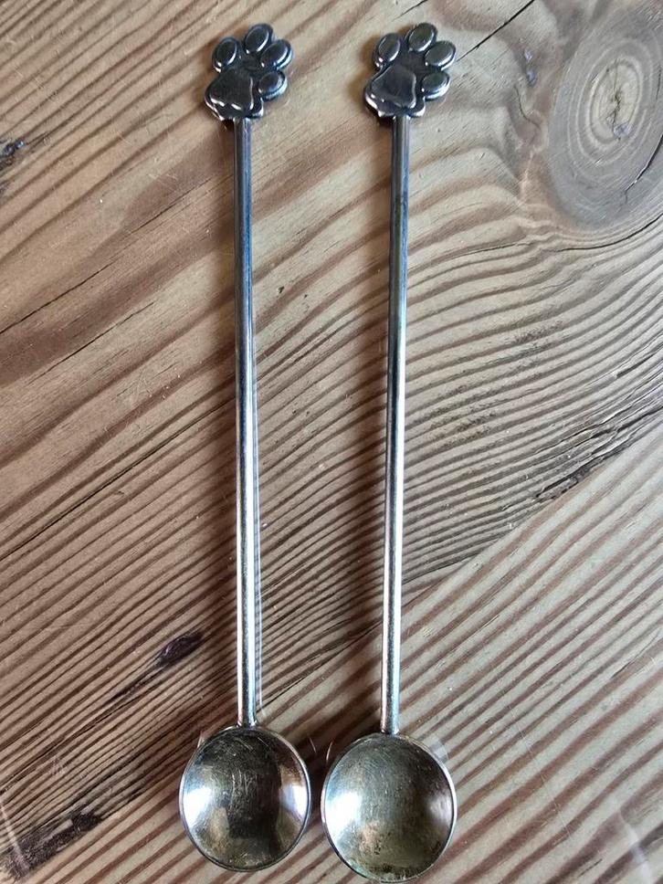 Verzilverde Lepeltjes met Hondenpootjes - Set van 2, Antiek en Kunst, Antiek | Bestek, Ophalen of Verzenden