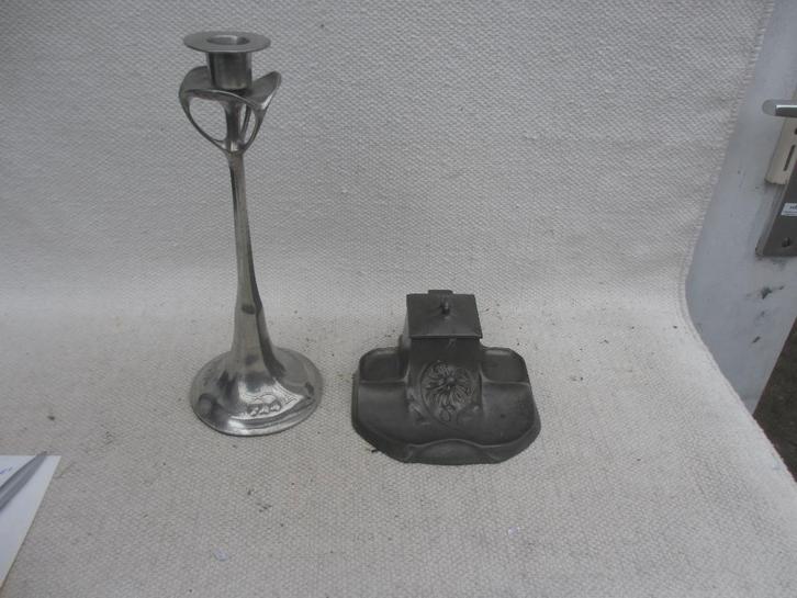 Hugo Leven - KAYSERZINN jugendstil tinnen inktpot/ kandelaar, Antiek en Kunst, Antiek | Tin, Ophalen of Verzenden