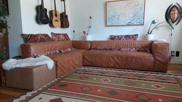 Stoere tuig leren hoekbank 2 elementen incl. hocker leer. beschikbaar voor biedingen