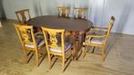 Klassieke teakhouten eetkamerset+6 stoelen, Ophalen, Gebruikt, Klassiek, 6 tot 8 stoelen