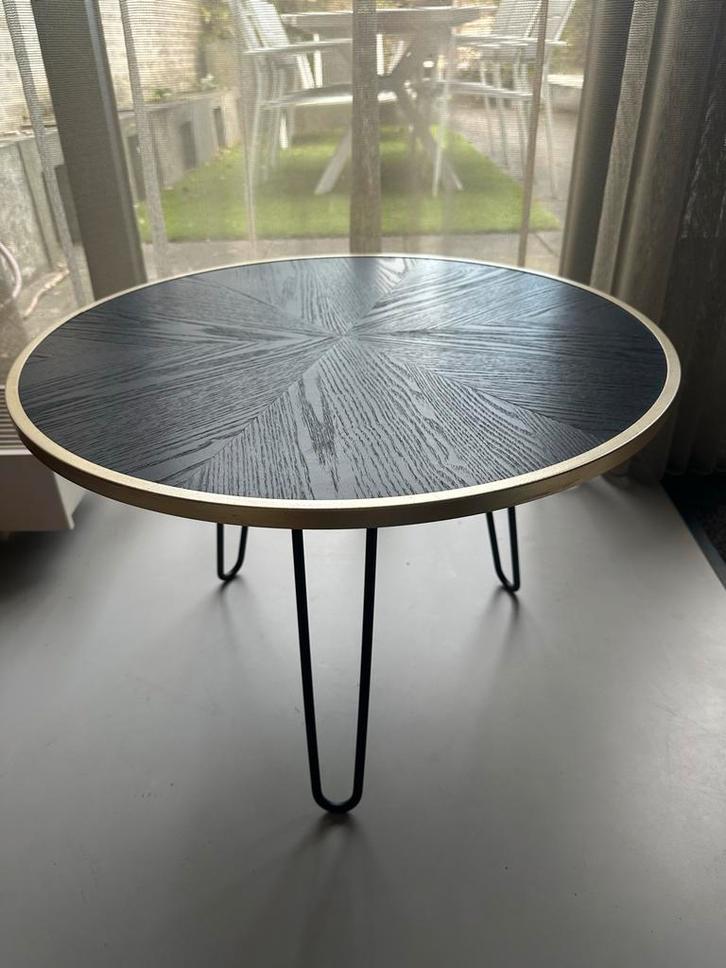 Zwarte Houten Bijzettafel met Gouden Rand, Huis en Inrichting, Tafels | Bijzettafels, Zo goed als nieuw, Rond, Minder dan 45 cm