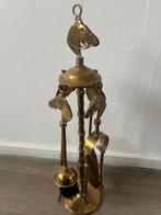 Kolenhaardstel, messing met paardenhoofden.(5 delig set), Ophalen of Verzenden