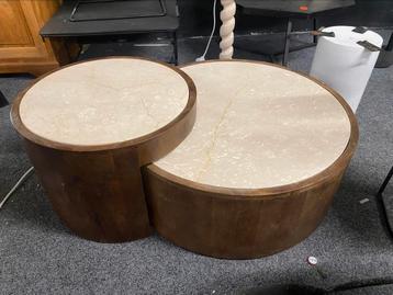 Salontafel set hazel beige echt marmer met mango hout beschikbaar voor biedingen