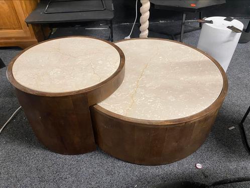 Salontafel set hazel beige echt marmer met mango hout, Huis en Inrichting, Tafels | Salontafels, Nieuw, Minder dan 50 cm, 50 tot 100 cm