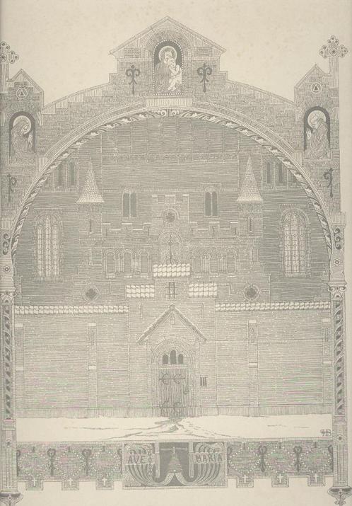Zeldzame litho H.P. Berlage toneelontwerp Kloostergevel 1896, Antiek en Kunst, Kunst | Litho's en Zeefdrukken, Ophalen of Verzenden