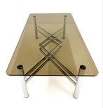 Vintage postmoderne salontafel Chroom & rookglas ‘80, Huis en Inrichting, Tafels | Salontafels, 50 tot 100 cm, Minder dan 50 cm