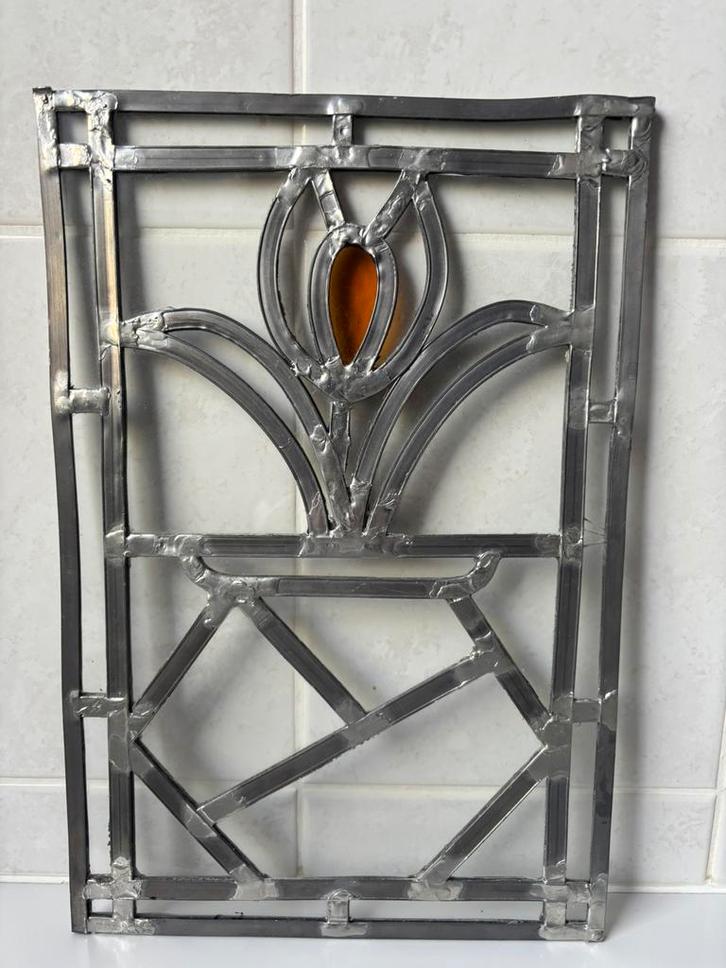 Prachtig glas n lood raampje, Doe-het-zelf en Verbouw, Glas en Ramen, Zo goed als nieuw, Minder dan 80 cm, Glas in lood, Ophalen