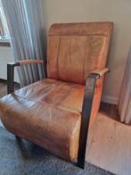 Leren fauteuil met metalen frame, Huis en Inrichting, Fauteuils, Ophalen, Gebruikt, Minder dan 75 cm, Metaal