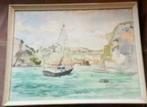 Mooie aquarel ned. Zeilboot in baai cyriel whitewasters., Antiek en Kunst, Ophalen