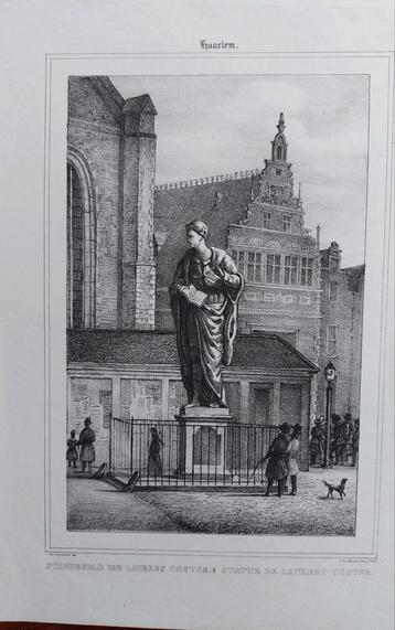 1 / Standbeeld Lauren Coster Haarlem Litho uit 1839 beschikbaar voor biedingen