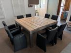Industriële RVS eettafel 170 cmx170 cm incl.8 leren stoelen., Zo goed als nieuw, Vijf personen of meer, 150 tot 200 cm, Rechthoekig