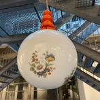 Oranje Vintage hanglamp jaren 70 glas metaal hout, Huis en Inrichting, Lampen | Hanglampen, Ophalen, ., 2de hands, Zo goed als nieuw