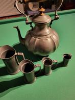Antieke tinnen ketel met 4 tinnen bekers, Antiek en Kunst, Ophalen