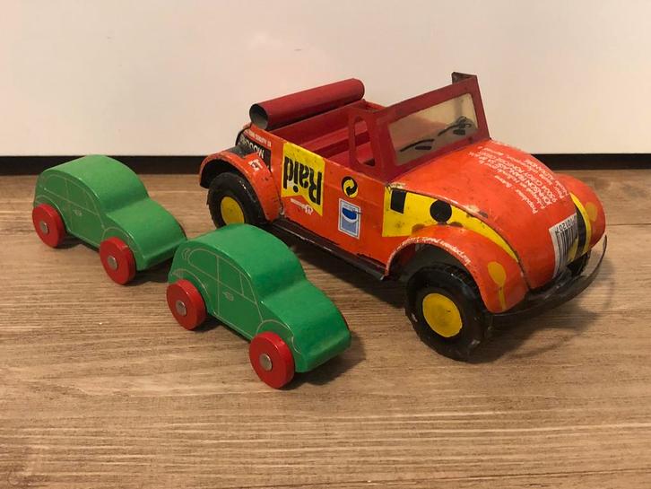3x Volkswagen Kever blik cabrio 19 cm + hout 8,5 cm, Hobby en Vrije tijd, Modelauto's | Overige schalen, Gebruikt, Auto, Ophalen of Verzenden