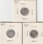 Nederland 10 cent 1917  3x, Postzegels en Munten, Munten | Nederland, Zilver, Koningin Wilhelmina, 10 cent, Losse munt