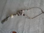 zilverkl ketting met cremekleurige kralen nr k 5370, Sieraden, Tassen en Uiterlijk, Nieuw, Ophalen of Verzenden, Zilver, Overige materialen