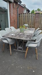 6 persoons houten tuintafel en stoelen, Ophalen, Gebruikt, Rechthoekig, Hout
