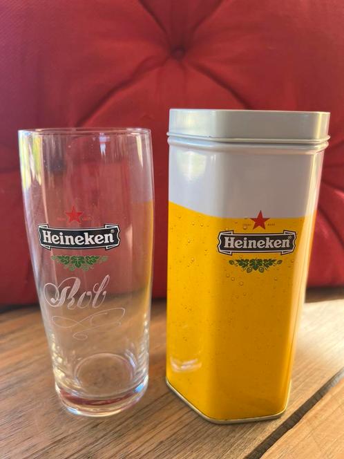 Uniek Vintage Bierglas fluitje - Naam “Rob” in Blik HEINEKEN, Verzamelen, Biermerken, Nieuw, Glas of Glazen, Heineken, Ophalen of Verzenden