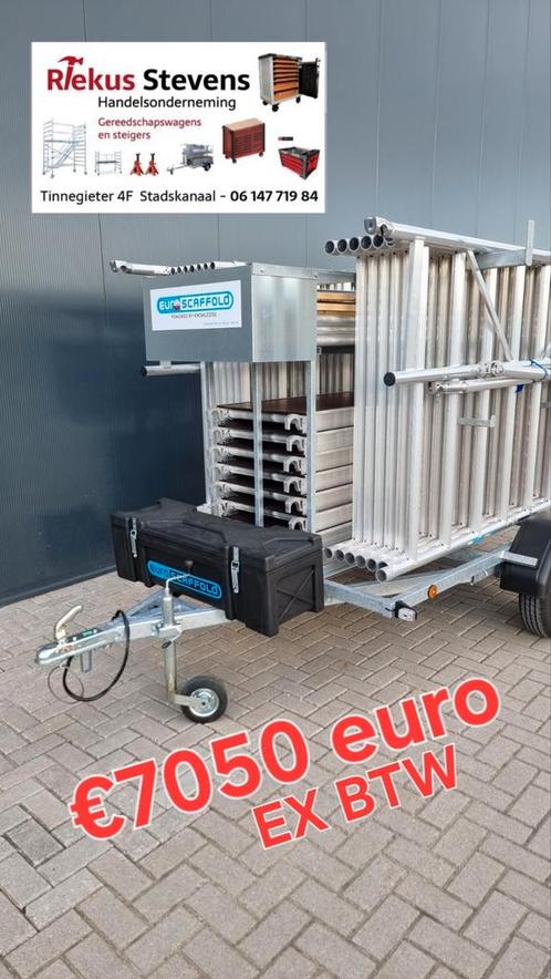 2 rolsteigers met afsluitbaar steiger aanhanger, Doe-het-zelf en Verbouw, Steigers, Nieuw, Rolsteiger of Kamersteiger, 5 meter of hoger