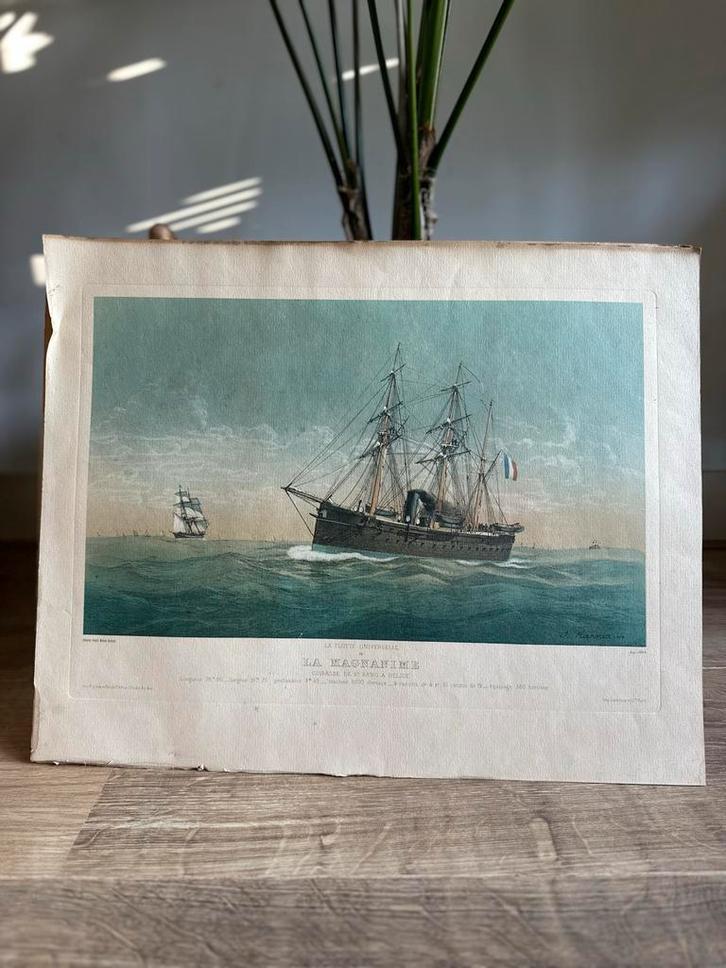 Antieke Gravure: Frans Oorlogsschip 'La Magnanime' rond 1860, Antiek en Kunst, Kunst | Etsen en Gravures, Ophalen of Verzenden