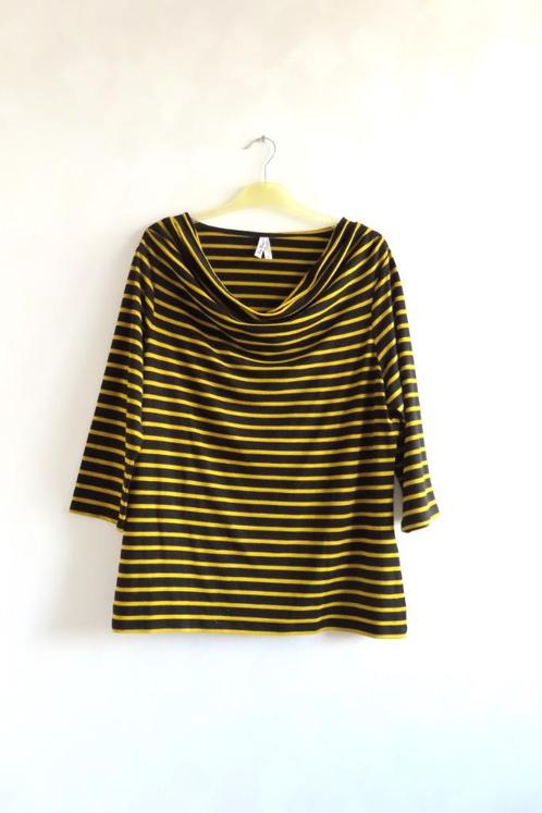 Shirt Streep Zwart Geel Miss Etam mt XXL (4814), Kleding | Dames, Tops, Zo goed als nieuw, Maat 46/48 (XL) of groter, Zwart, Lange mouw