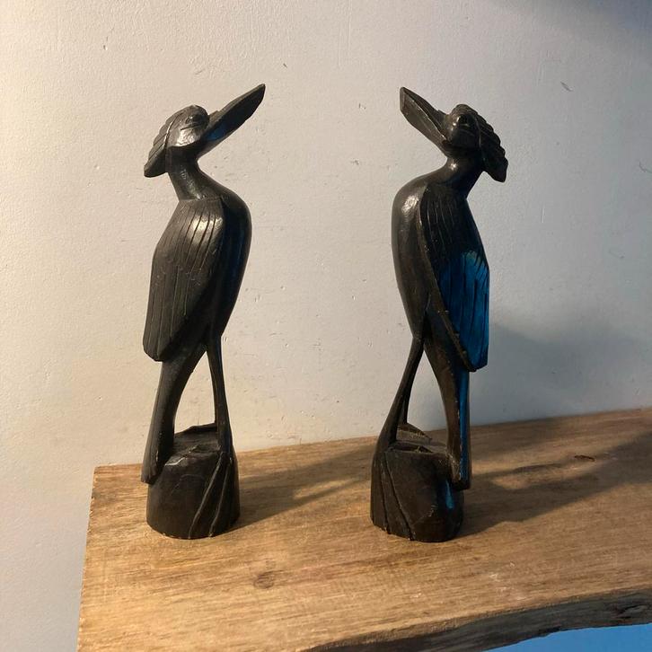 Bali Houtsnijwerk Vogels - Set van 2 Beelden, Antiek en Kunst, Kunst | Beelden en Houtsnijwerken, Ophalen of Verzenden