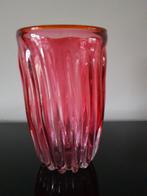 Murano Sommerso Glas Roze Ribbel Amber Rand - Nieuwstaat, Overige kleuren, Nieuw, Ophalen of Verzenden, Glas