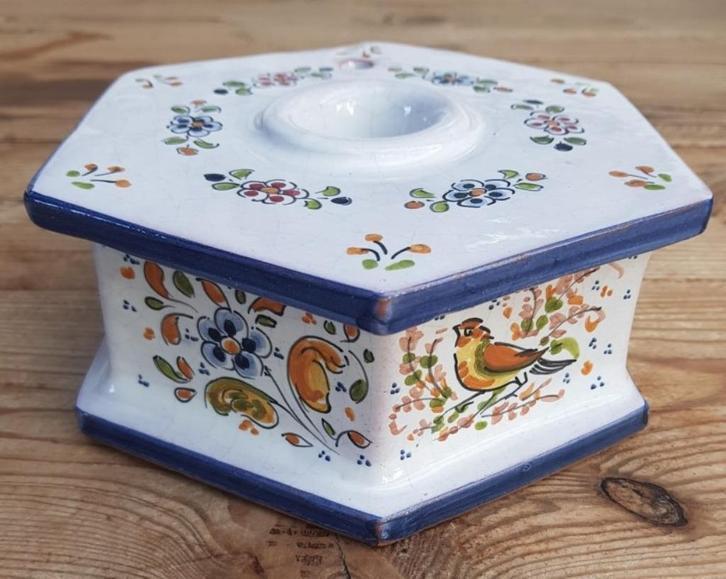 Vintage Spaanse keramieke inktpot, vogels, P. Arzobispo, Antiek en Kunst, Curiosa en Brocante, Ophalen of Verzenden
