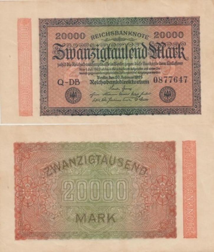 DUITSLAND-RIJK 1923 20.000 mark #85b XF, Postzegels en Munten, Bankbiljetten | Europa | Niet-Eurobiljetten, Los biljet, Duitsland