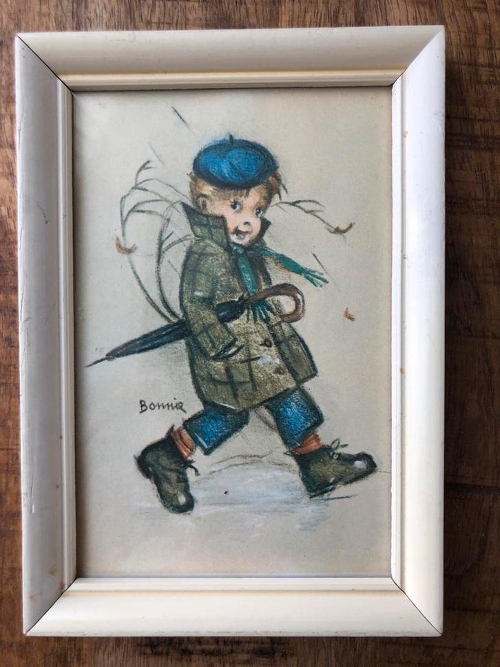 Hummel Schilderij - Jongen met Paraplu 16x12cm, Antiek en Kunst, Kunst | Schilderijen | Klassiek, Ophalen of Verzenden