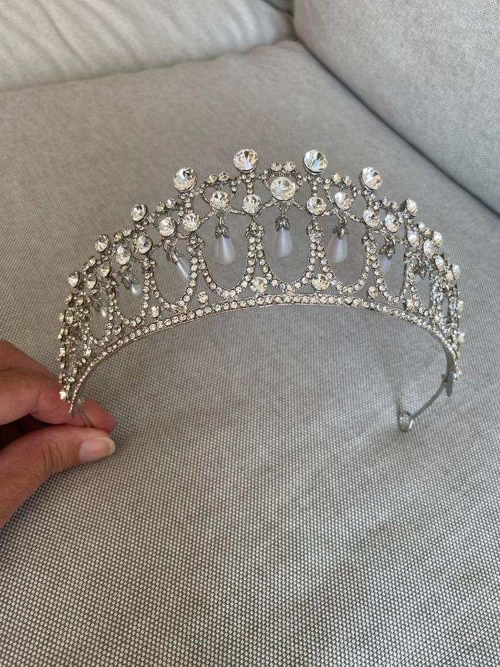 prinses Diana Tiara met Kristallen en parels, Sieraden, Tassen en Uiterlijk, Manchetknopen, Nieuw, Overige materialen, Verzilverd