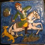 Perzische Qajar tegel ruiter jacht vos, Antiek en Kunst, Ophalen of Verzenden