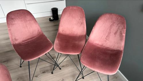 6x velvet oudroze eetkamerstoelen, Huis en Inrichting, Stoelen, Zo goed als nieuw, Vijf, Zes of meer stoelen, Stof, Overige kleuren