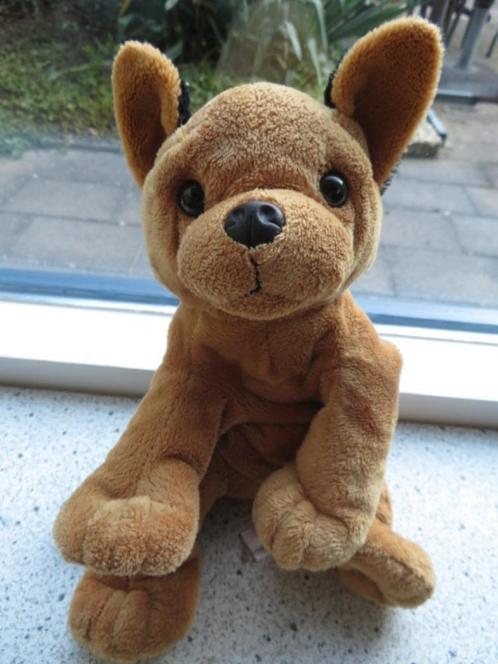 Bruin met zwarte velours hond merk Nicotoy, Kinderen en Baby's, Speelgoed | Knuffels en Pluche, Zo goed als nieuw, Hond, Ophalen of Verzenden