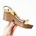 Schitterende Leren Janet Janet Sleehakken s6 (maat 37) €65,-, Janet Janet, Geel, Zo goed als nieuw, Sandalen of Muiltjes