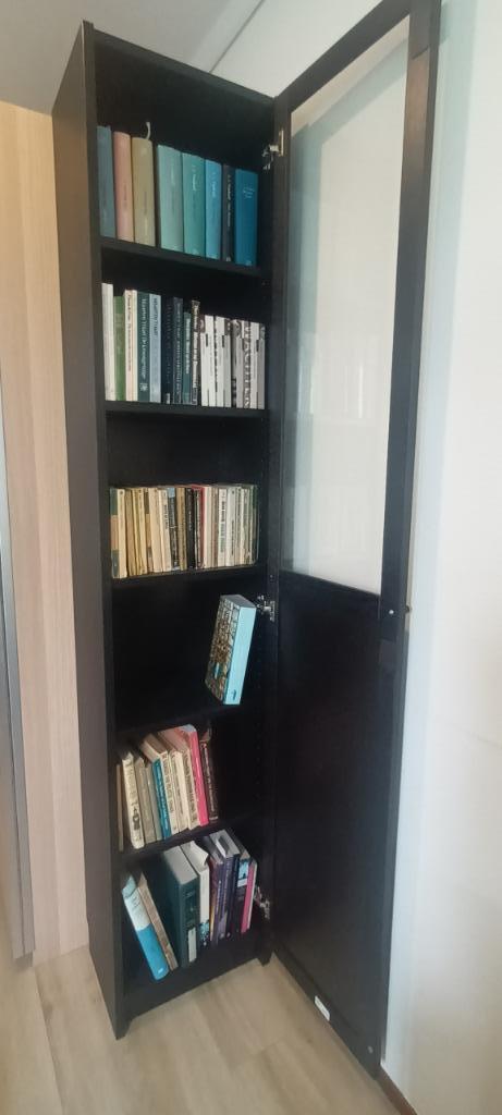 billy boekenkast smal met deur, Huis en Inrichting, Kasten | Boekenkasten, Gebruikt, Minder dan 50 cm, 200 cm of meer, 25 tot 50 cm