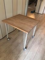 2 x Tafeltje op wielen, hout/wit - Zo Goed Als Nieuw, Huis en Inrichting, Tafelonderdelen, Ophalen, 50 tot 100 cm, 50 tot 100 cm