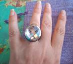 Zilveren statement ring met grote facet geslepen steen, Zwart, Ophalen of Verzenden, Zo goed als nieuw, 17 tot 18