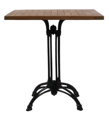 Teakhouten tafel met gietijzer onderstel vierkant 70 x 70 cm beschikbaar voor biedingen