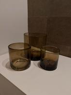 Set 3 windlichten windlicht bruin glas, Huis en Inrichting, Woonaccessoires | Kandelaars en Kaarsen, Overige materialen, Bruin