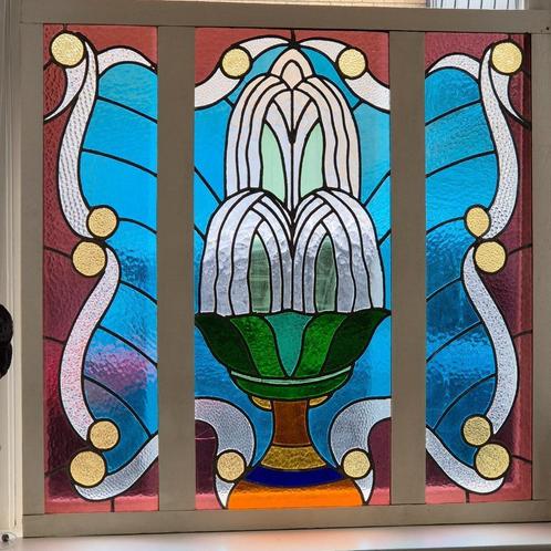 114hx118br Art nouveau glas in lood raam prachtige kleuren, Doe-het-zelf en Verbouw, Glas en Ramen, 80 tot 120 cm, 80 tot 120 cm