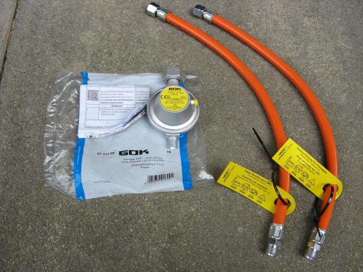 GOK - Drukregelaar 30mb en 2x Gok-gasslang (nieuw), Caravans en Kamperen, Kampeeraccessoires, Nieuw, Ophalen of Verzenden