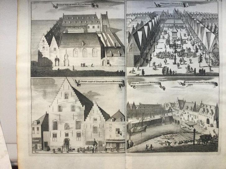 Zeel., Middelburg, Gravenstee, Vismarkt, kerk, gevang , 1696, Antiek en Kunst, Kunst | Etsen en Gravures, Ophalen