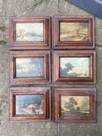 Zes schilderijtjes in houten lijstjes, Ophalen of Verzenden