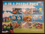 9 puzzels in 1 doos. Allemaal verschillende voertuigen., Ophalen of Verzenden, 10 tot 50 stukjes, Gebruikt, 4 tot 6 jaar