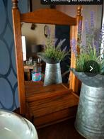 Vintage houten spiegel met bakje, Ophalen, Rechthoekig, Minder dan 50 cm